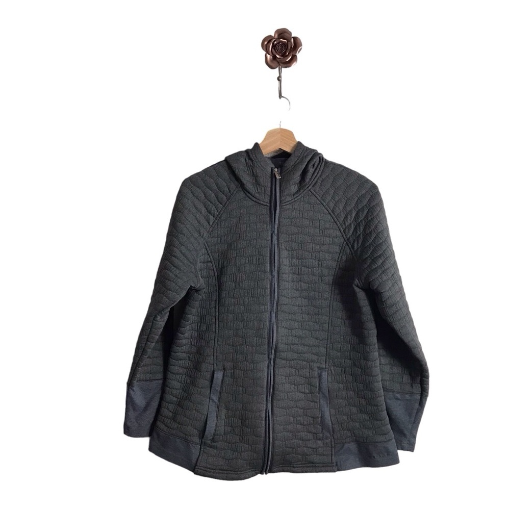 Exofficio Large Gray Quilted Full‎ Zip Hoodie Jacket Pockets Women